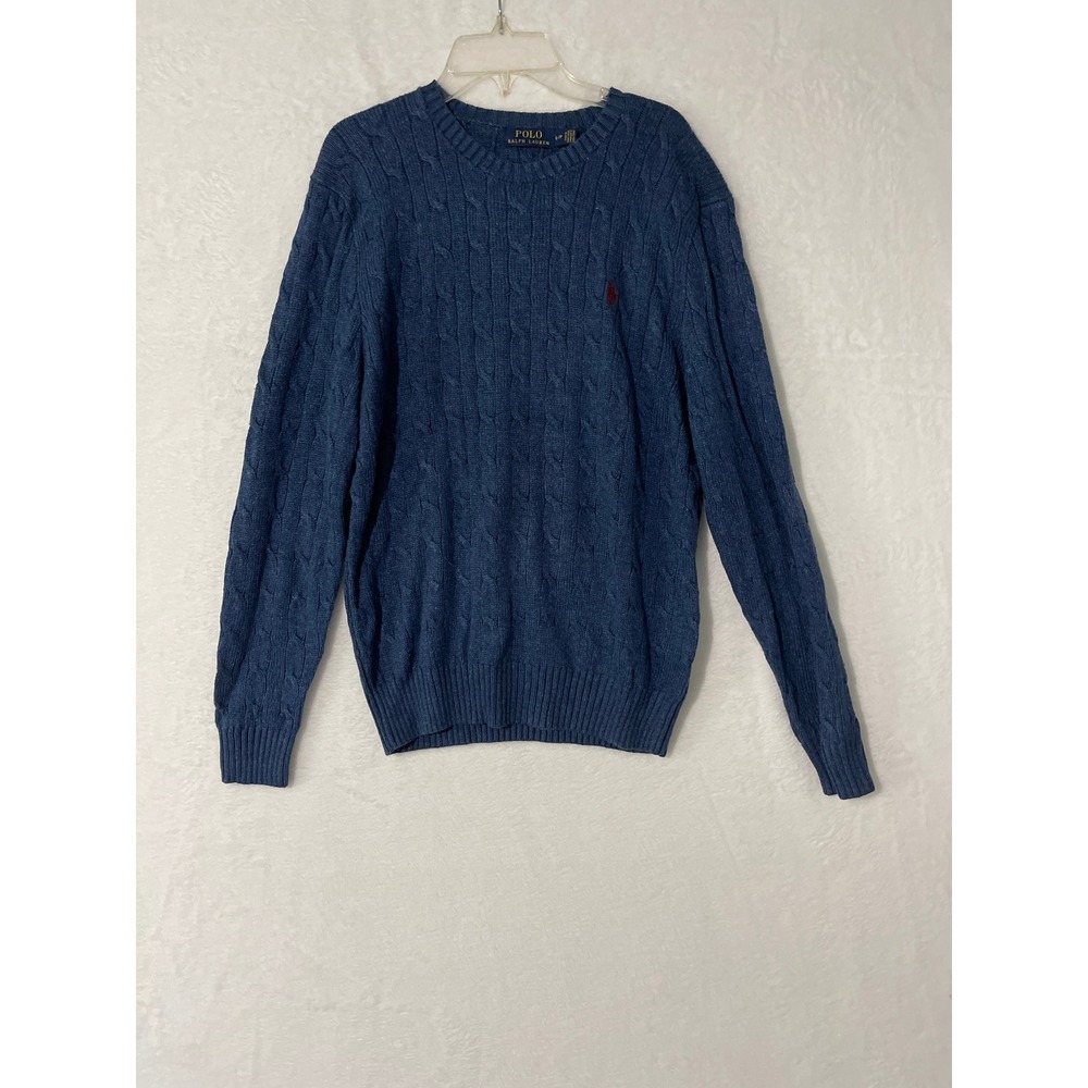 Polo Ralph Lauren Mens S 100% Silk Cable Knit Sweater Blue Red Pony NWT Preppy